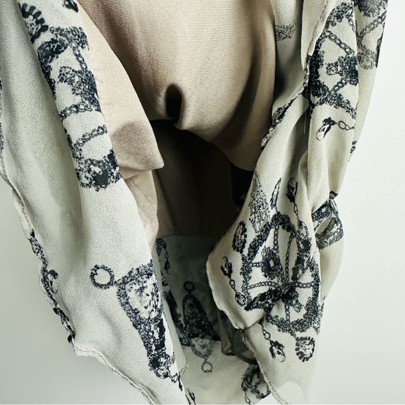 Miss Me Chandelier Print Ruched Lace Trim Slip Dress Beige Black Size Medium - Picture 6 of 12